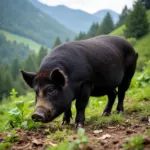 Hmong pig foraging in the Vietnamese highlands