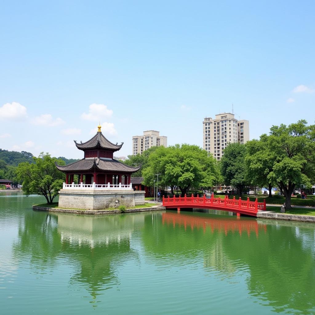 Hoan Kiem Lake with Ngoc Son Temple in the Background