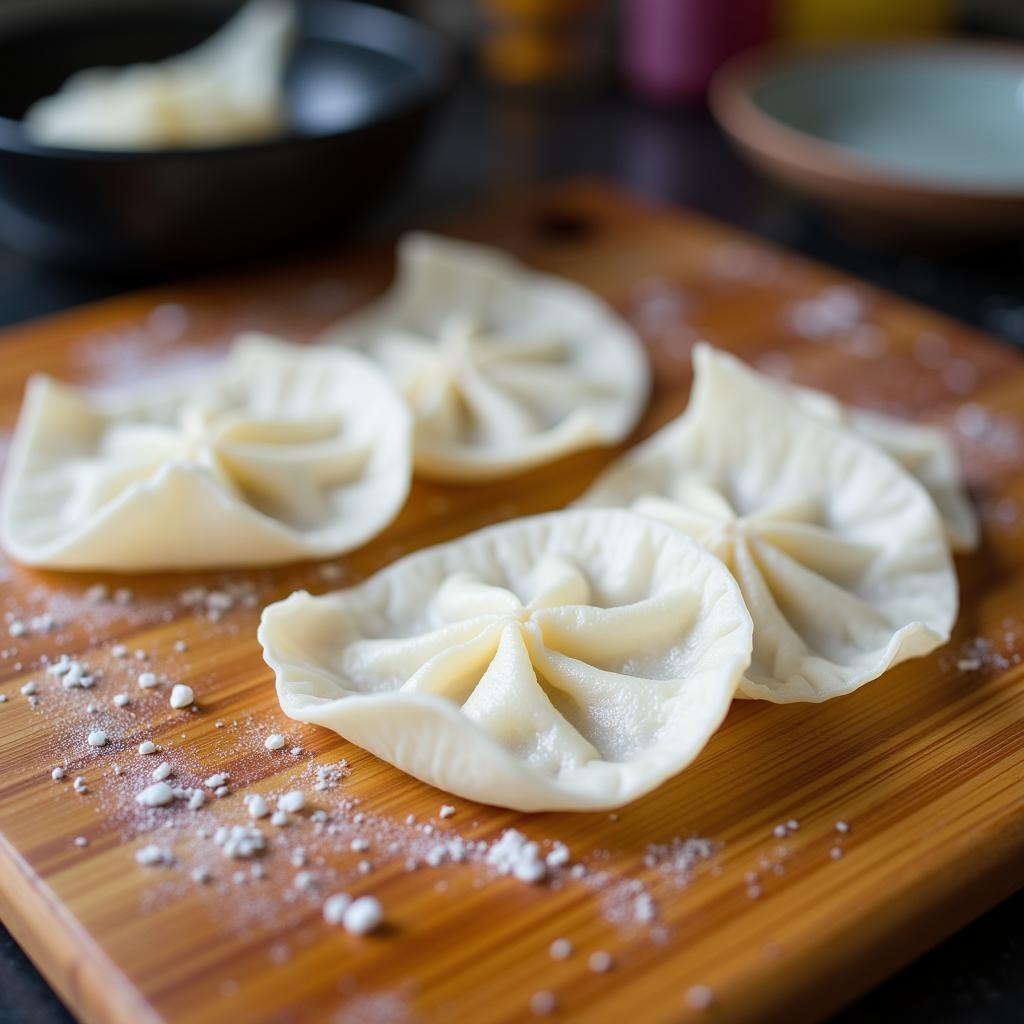 Homemade wonton wrappers in a Hanoi kitchen