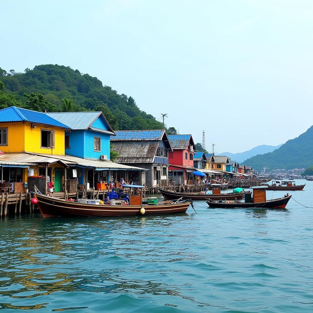 Hon Kho Fishing Village: A view of the colorful houses and fishing boats in a traditional Vietnamese fishing village on Hon Kho Island.