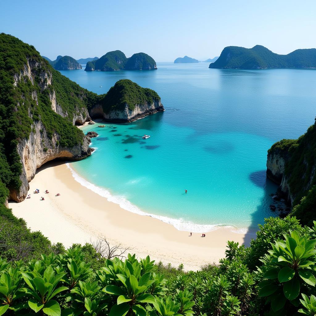 Tranquil beach view on Hon Son Island with crystal-clear water and white sand