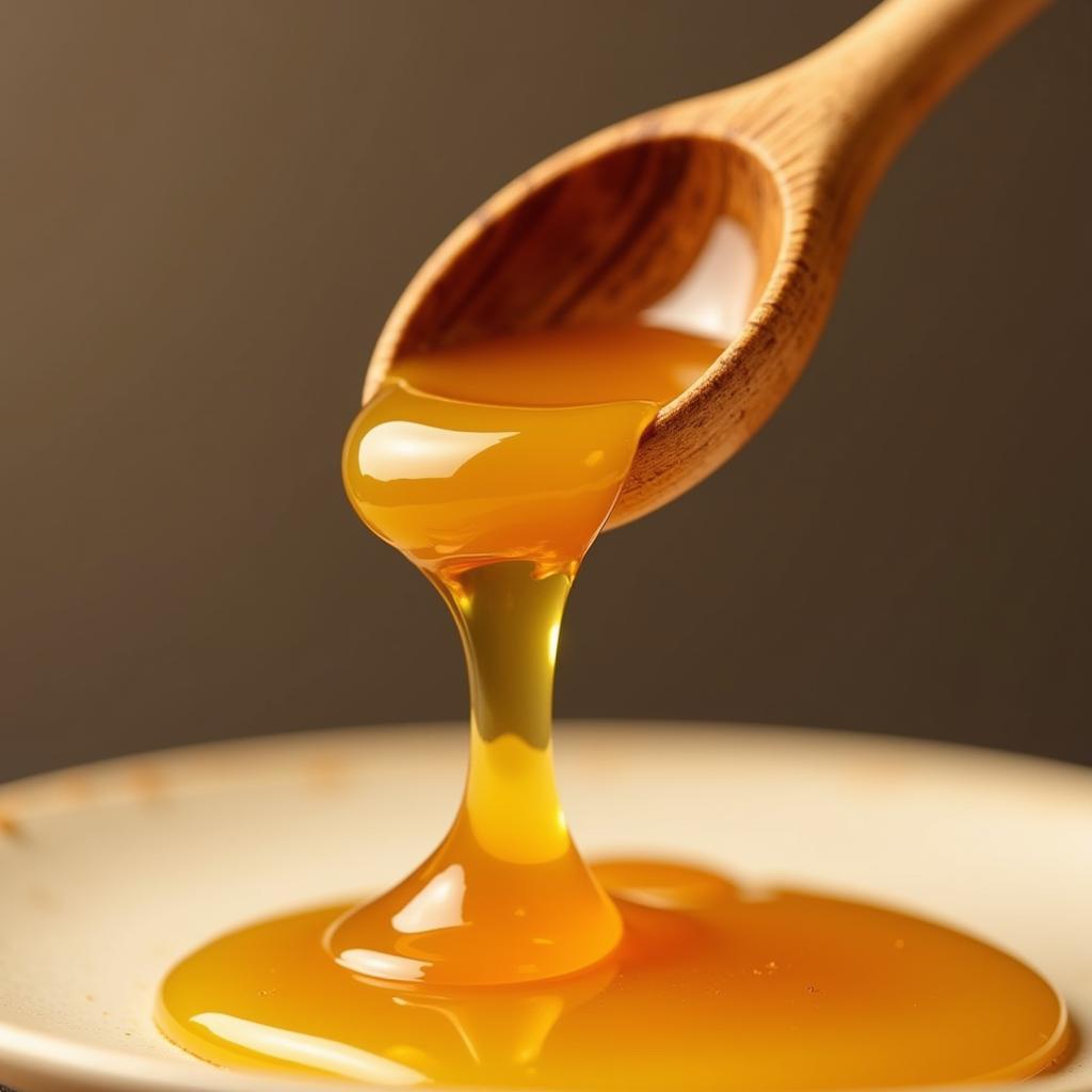 Honey dripping onto a spoon, symbolizing its soothing effect on sore throats.