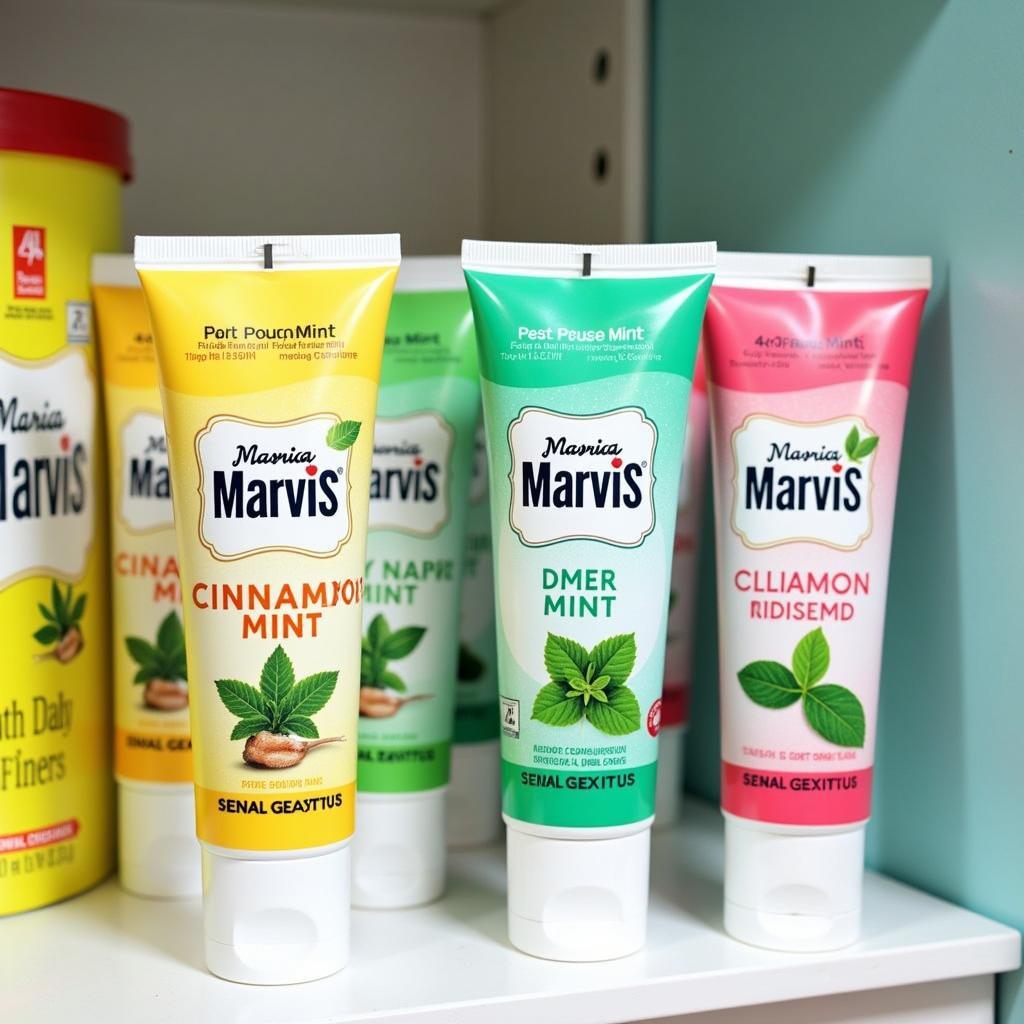 A display of various Marvis toothpaste flavors