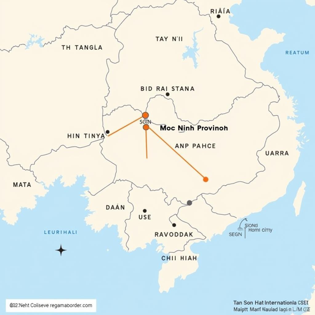 Map showing Moc Bai border crossing and Ho Chi Minh City