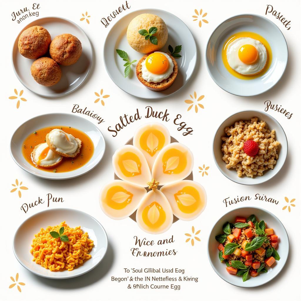 Modern salted duck egg dishes: A selection of contemporary dishes featuring salted duck egg, showcasing culinary innovation.