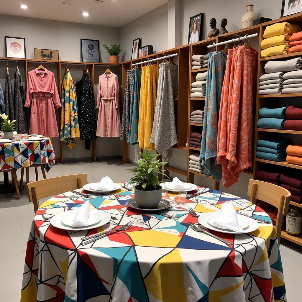 Modern tablecloths displayed in a Hanoi boutique