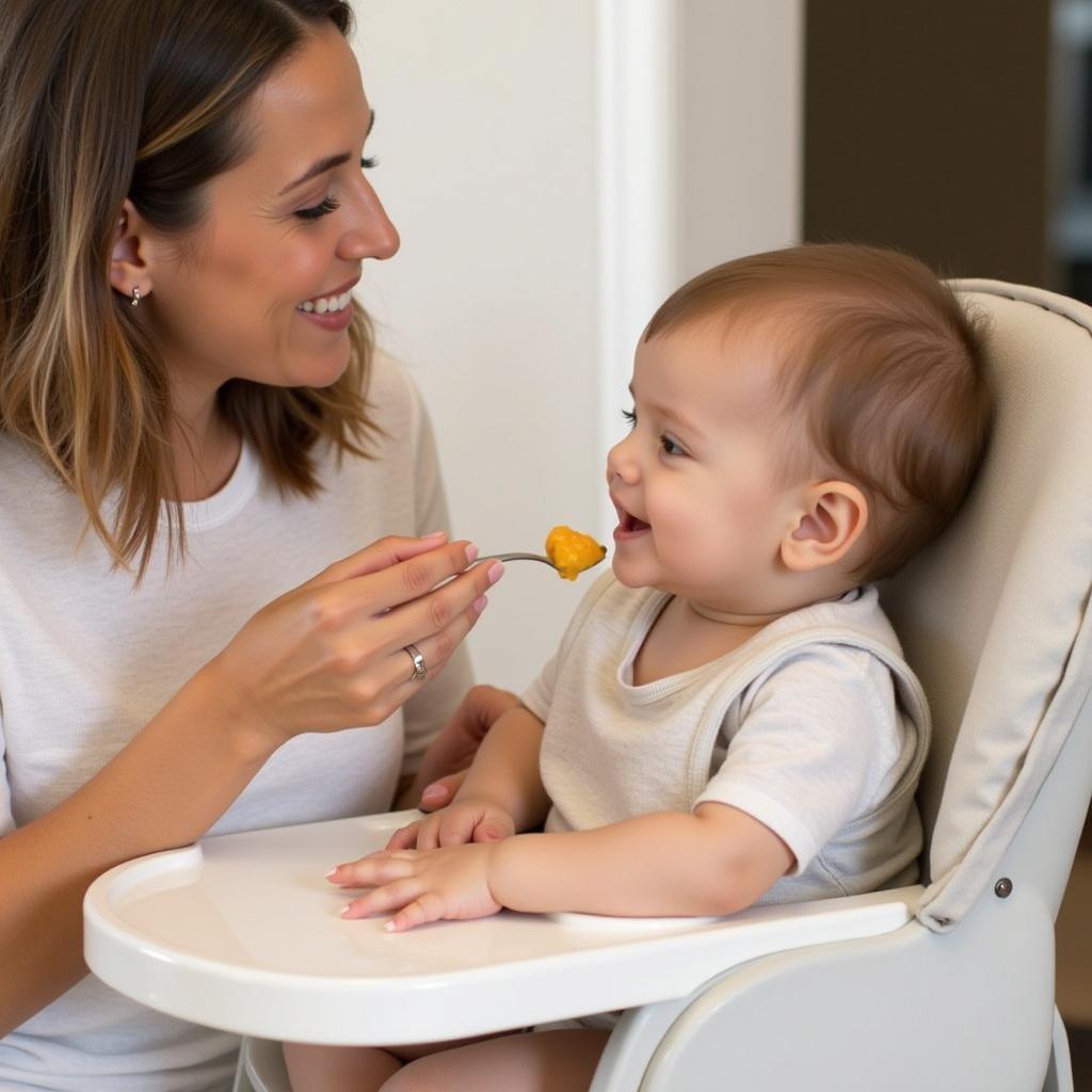 A mother feeding her baby a nutritious puree