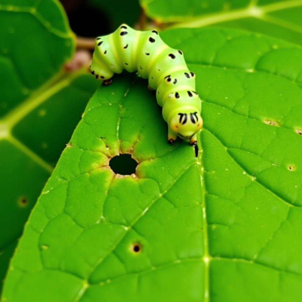 Moth Larvae Eating a Leaf