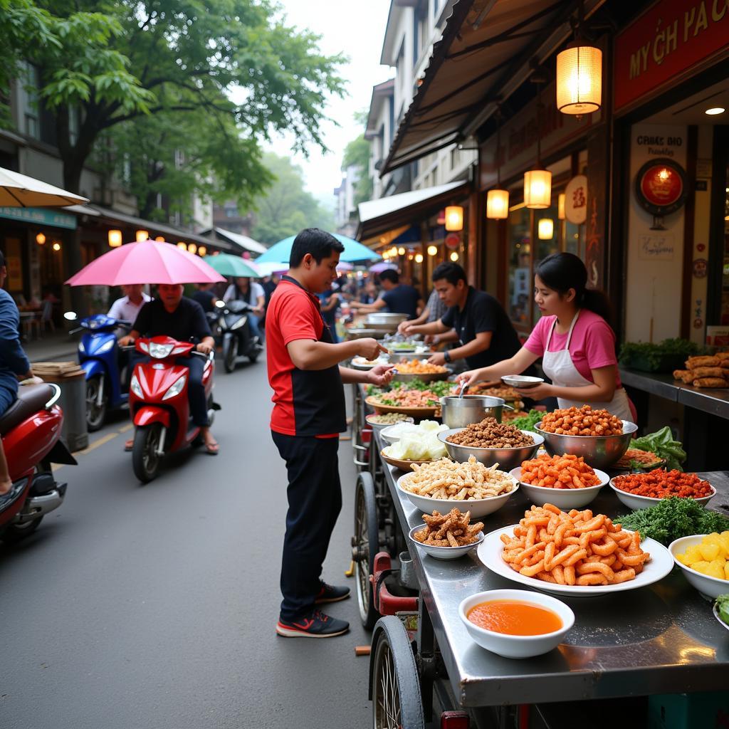 Street food vendors in My Tho offering a variety of local delicacies