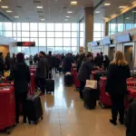 Crowds at the airport on New Year's Day