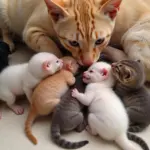 Newborn Kittens Nursing from Mother Cat