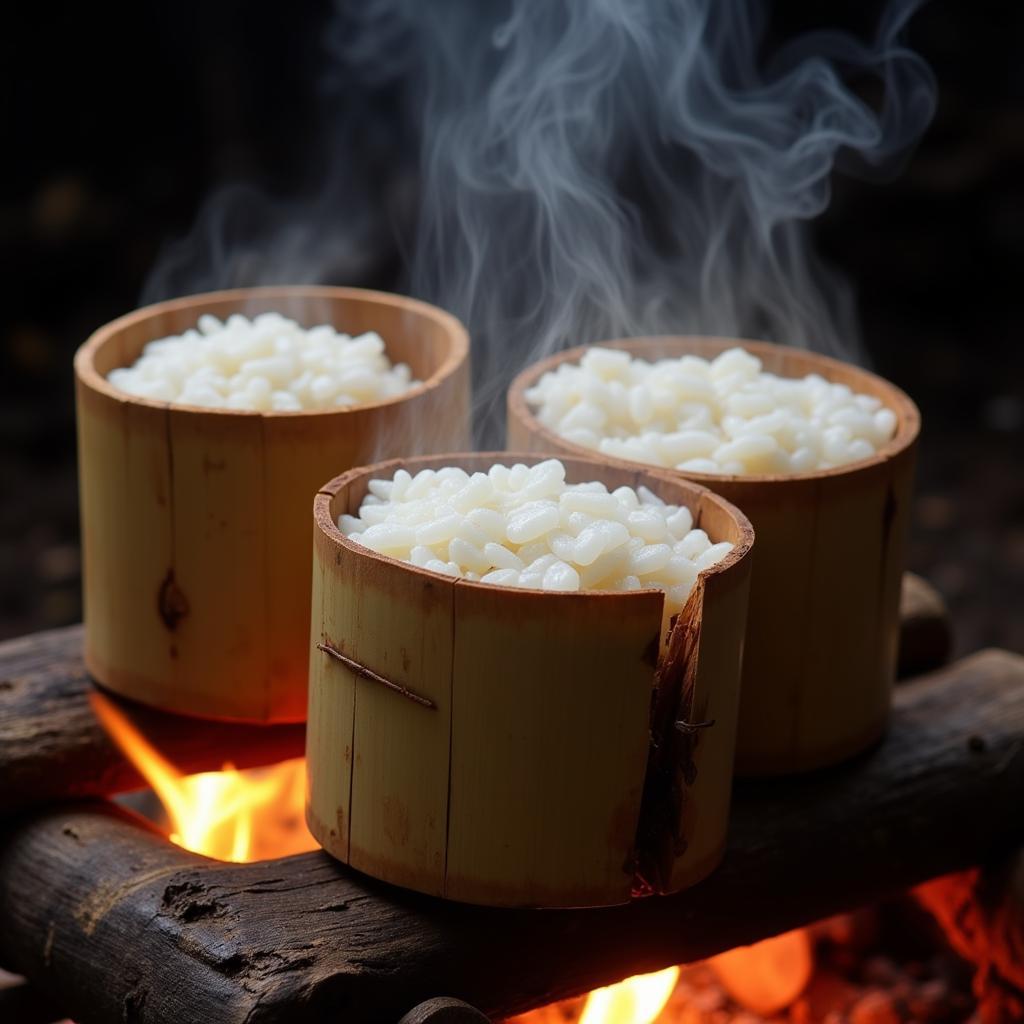 Sticky rice cooked in bamboo tubes - A staple of Northwest Vietnamese cuisine