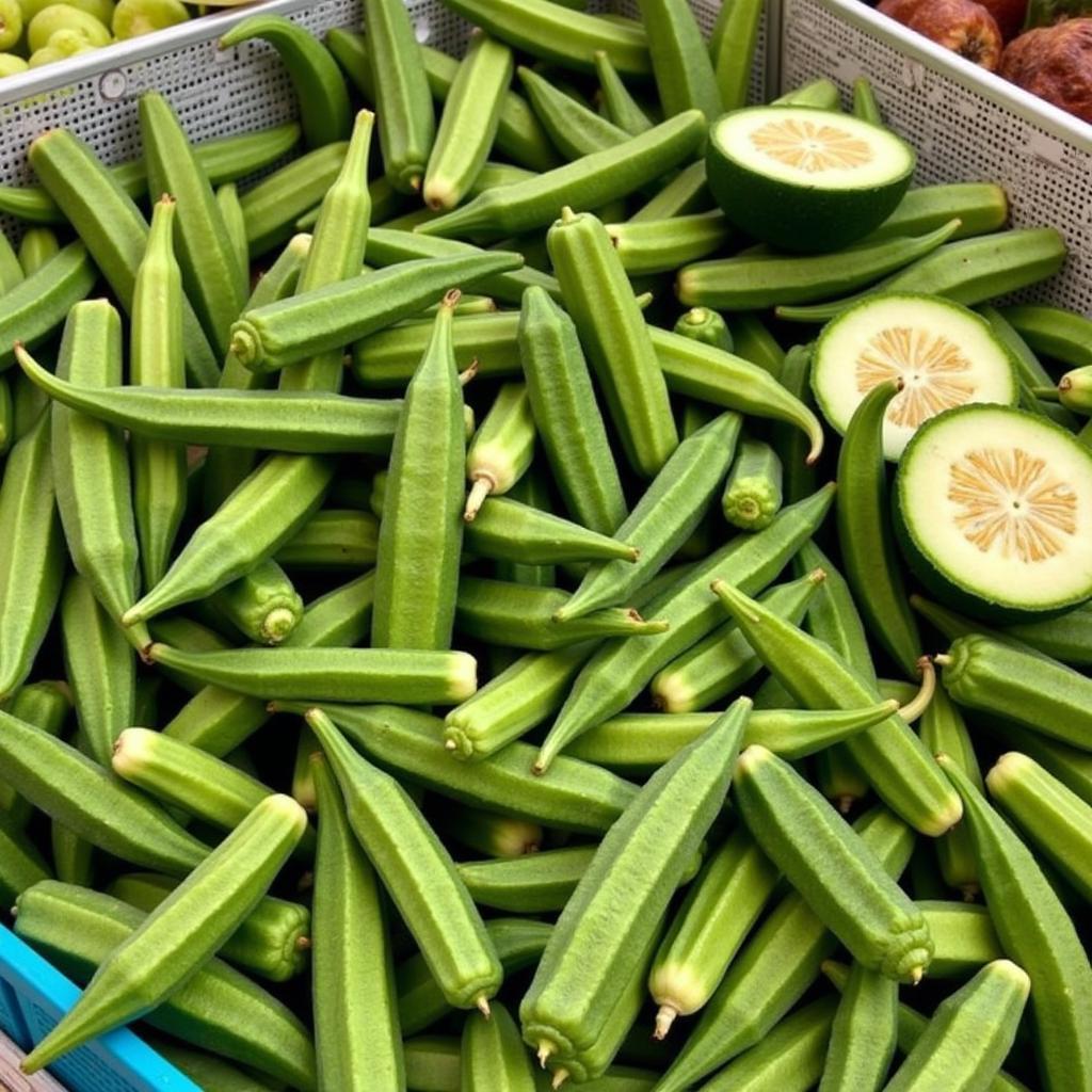 Different varieties of okra at a market