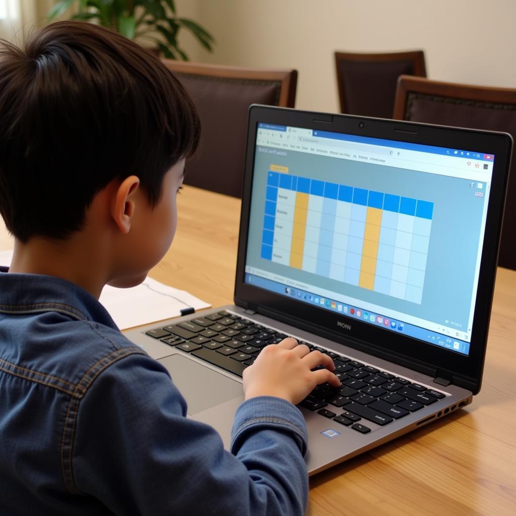 A student learning soroban online in Hanoi