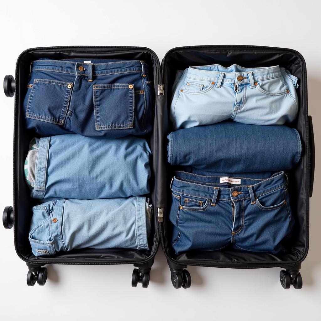 Packing folded jeans in a suitcase