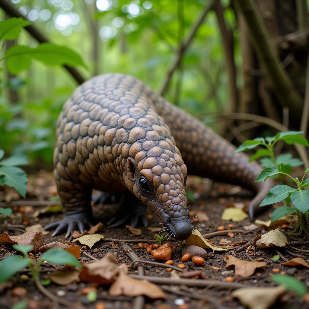 A pangolin foraging for insects in its natural habitat