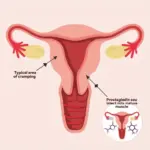 Diagram showing the location of the uterus and the source of period pain