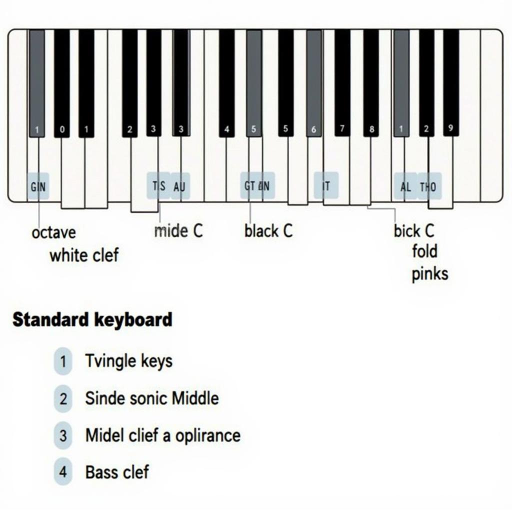 Piano Keyboard Layout: A visual guide to the arrangement of keys, octaves, and middle C.