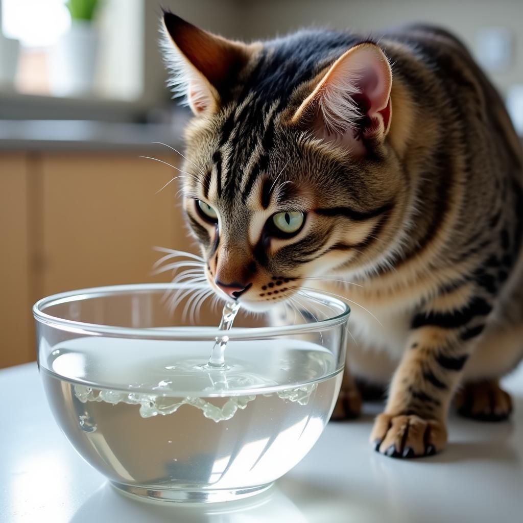 Pregnant cat drinking fresh water