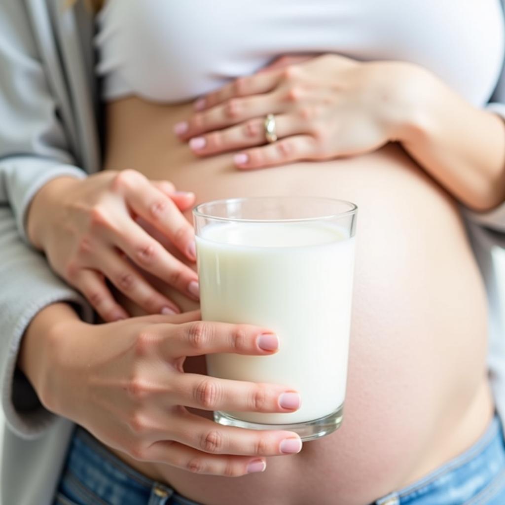 Pregnant Woman Drinking a Glass of Milk