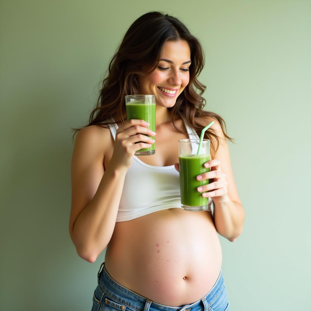 Pregnant woman drinking a healthy smoothie