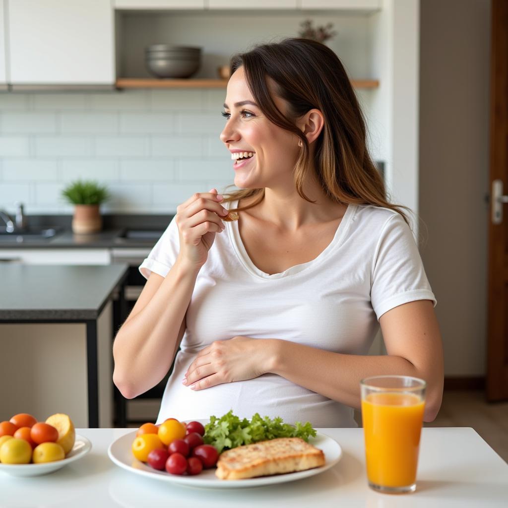 Pregnant Woman Enjoying a Healthy Meal