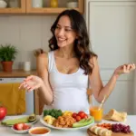 Pregnant Woman Eating Healthy Foods