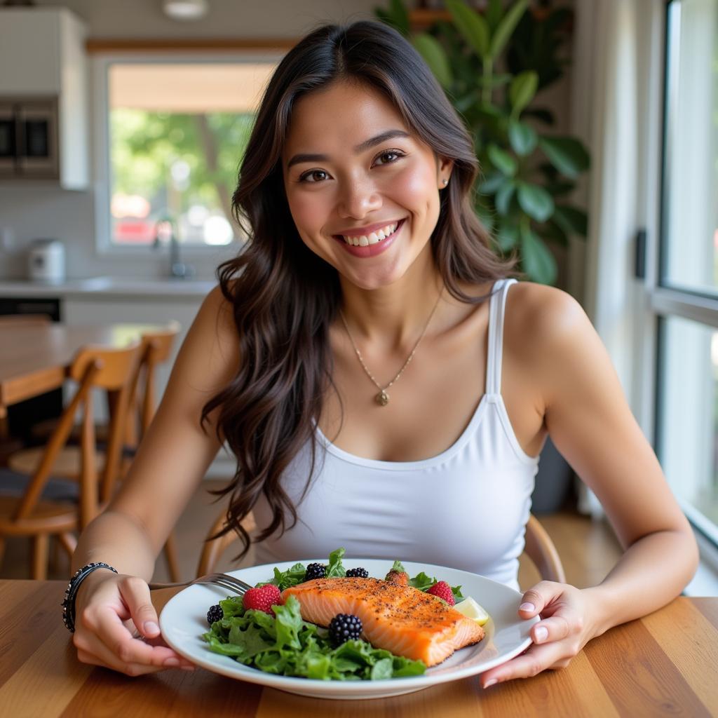 Pregnant Woman Enjoying a Healthy Meal