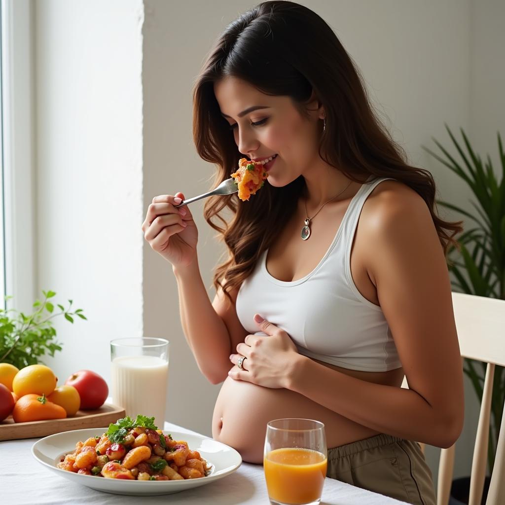 Pregnant Woman Eating Healthy Meal