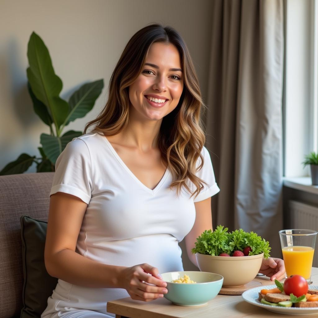 Pregnant Woman Enjoying a Healthy Meal