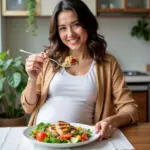 Pregnant Woman Enjoying a Protein-Rich Meal