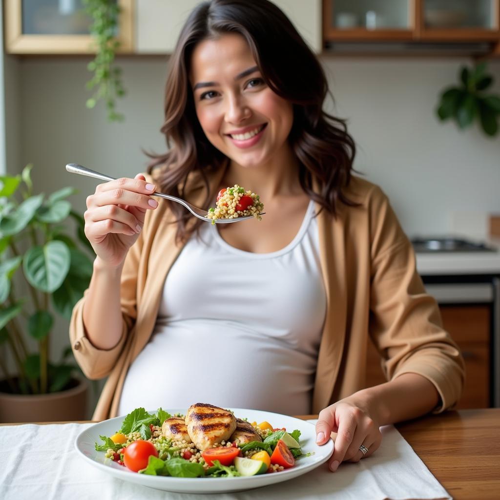 Pregnant Woman Enjoying a Protein-Rich Meal