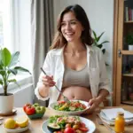 Pregnant woman enjoying a healthy salad