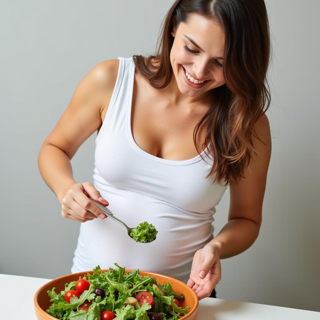 Pregnant Woman Enjoying a Healthy Salad