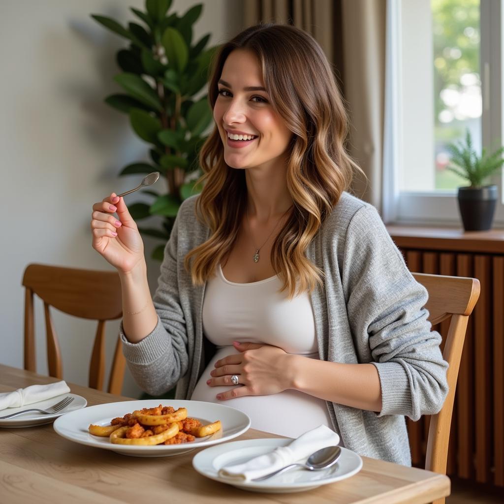 Pregnant Woman Enjoying a Savory Meal