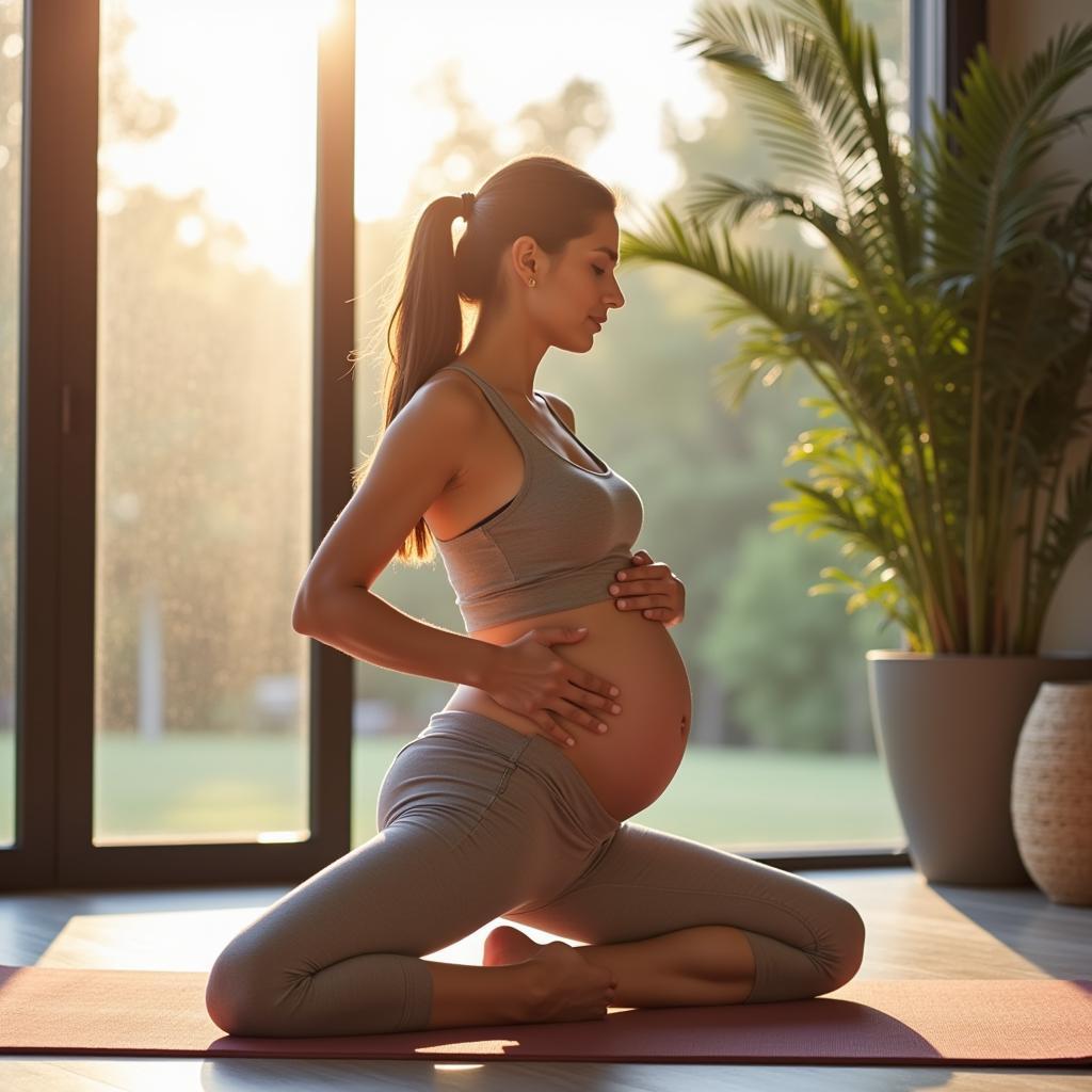 Pregnant woman doing yoga