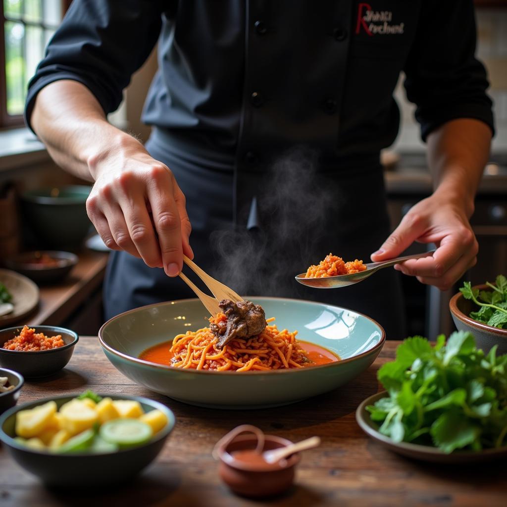 A chef prepares a bat dish in a Hanoi kitchen