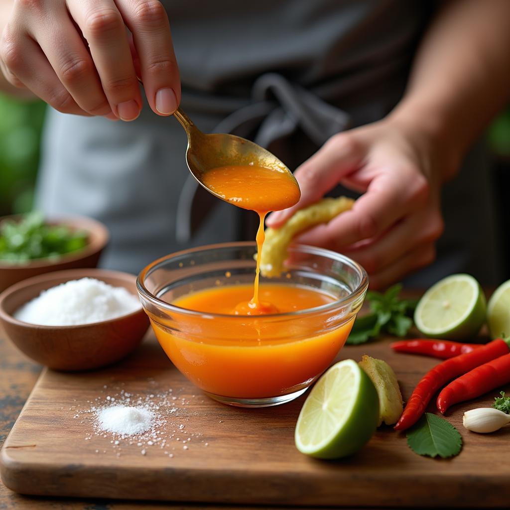 Preparing Mam Tom Dipping Sauce