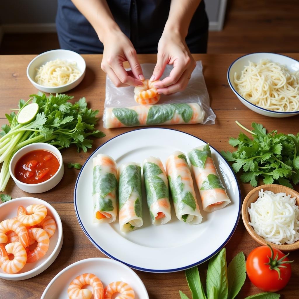 Preparing Vietnamese Spring Rolls at Home