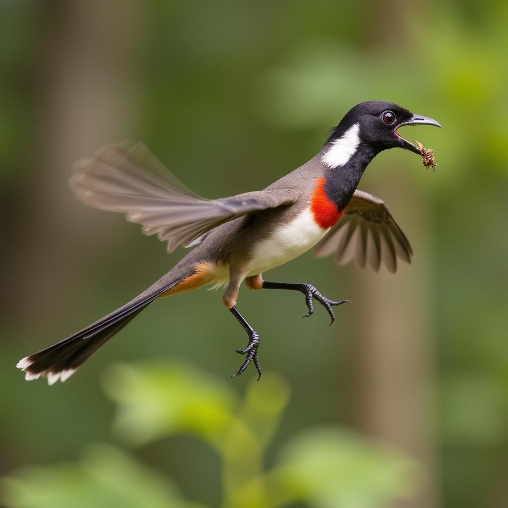 Red-Whiskered Bulbul Catching an Insect