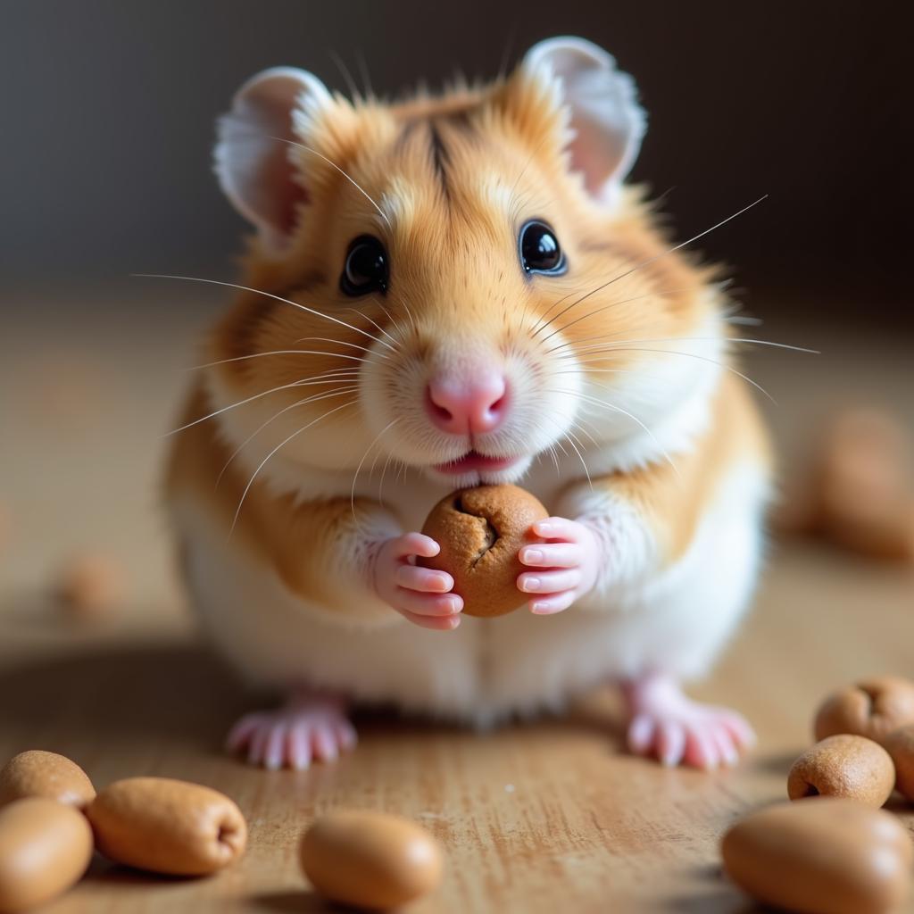 Robo hamster enjoying commercial food pellets