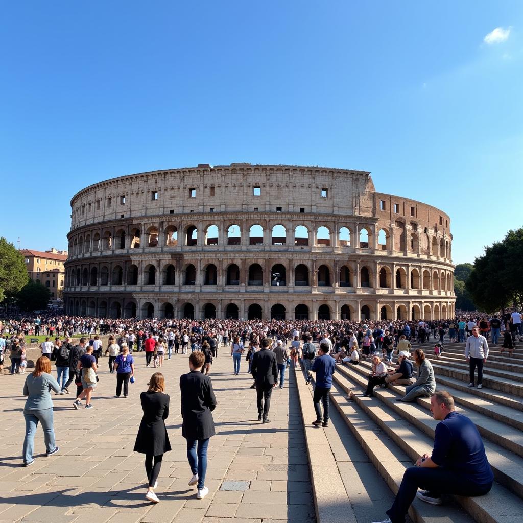 Tourists visiting the Colosseum in Rome