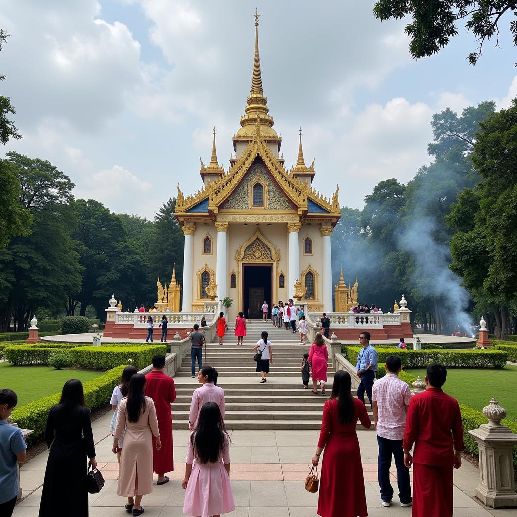 Visitors paying respects at a Royal Tomb in Hue during Tet.