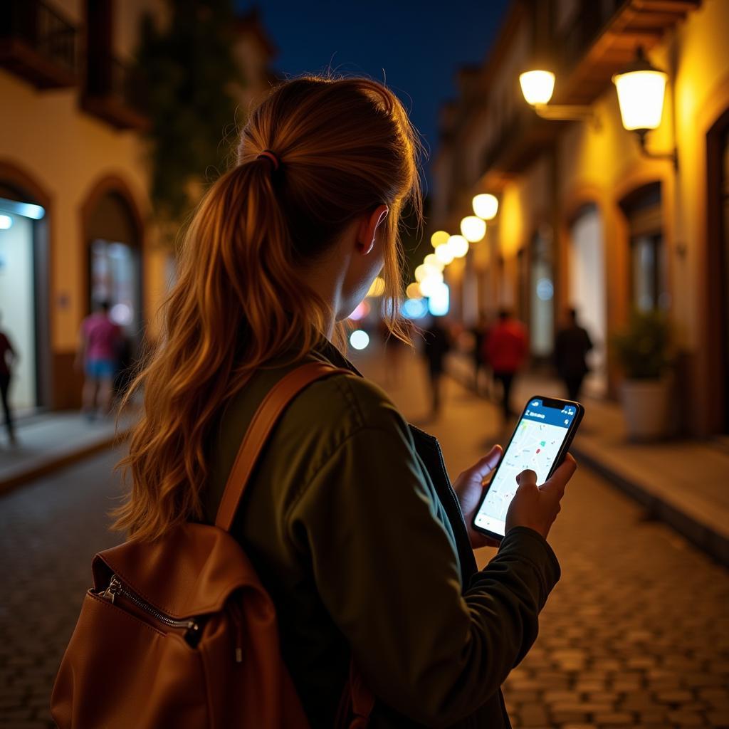 Woman traveler using safety precautions in Mexico