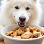 Samoyed Enjoying a Chicken Meal