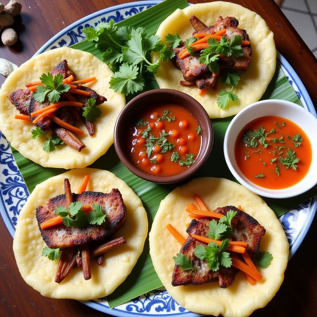 Savory Pancakes with Dipping Sauces in Hanoi