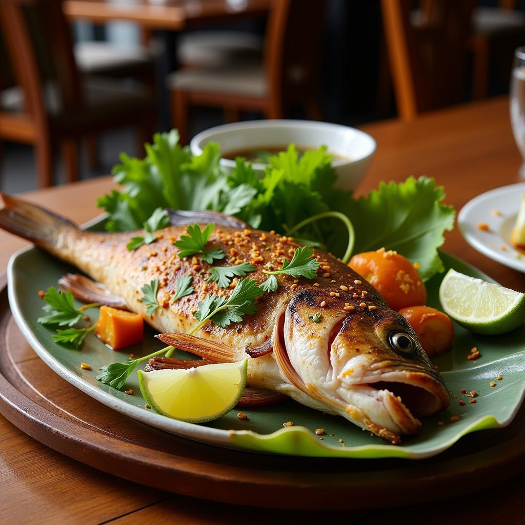 Grilled Sea Bass in Hanoi Restaurant