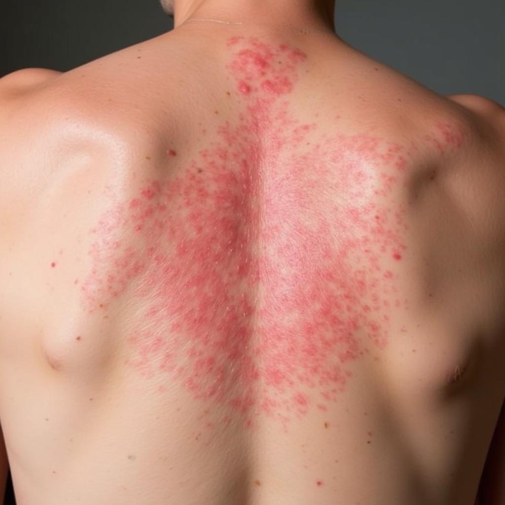 Shingles rash appearing on a person's back