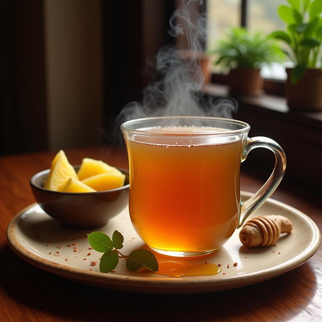 Hanoi remedies for a sore throat: warm tea, honey, and ginger.