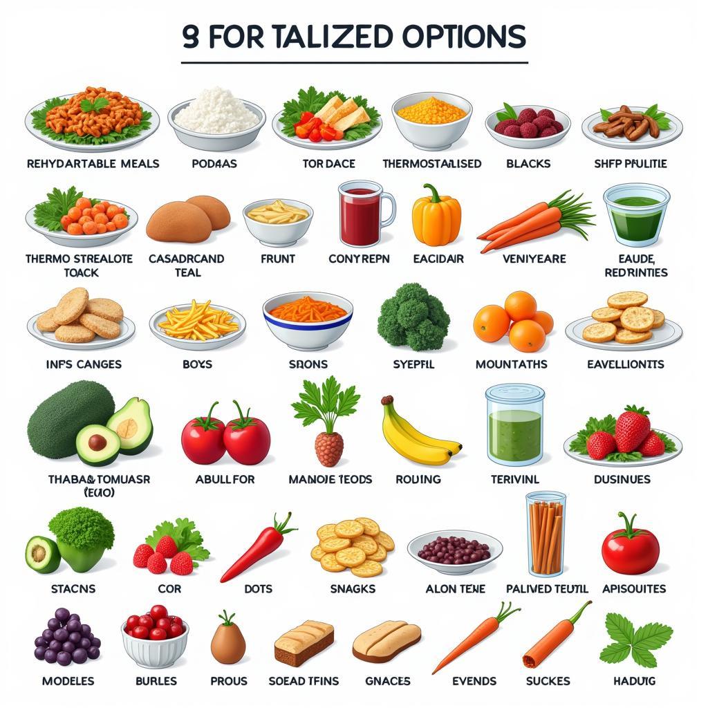 A variety of space food options laid out on a table